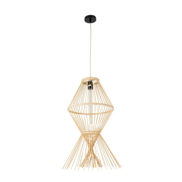 YOSHI 01928 Boho Κρεμαστό Φωτιστικό Πλέγμα Μονόφωτο 1 x E27 IP20 Μπεζ Ξύλο - Μ35 x Π35 x Υ60cm - Image 3
