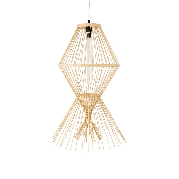 YOSHI 01928 Boho Κρεμαστό Φωτιστικό Πλέγμα Μονόφωτο 1 x E27 IP20 Μπεζ Ξύλο - Μ35 x Π35 x Υ60cm - Image 4