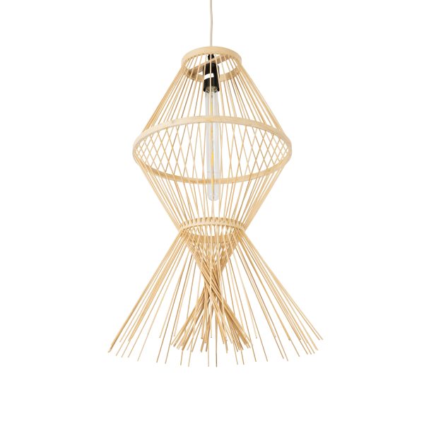 YOSHI 01928 Boho Κρεμαστό Φωτιστικό Πλέγμα Μονόφωτο 1 x E27 IP20 Μπεζ Ξύλο - Μ35 x Π35 x Υ60cm - Image 5