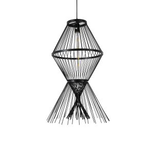 YOSHI 01929 Boho Κρεμαστό Φωτιστικό Πλέγμα Μονόφωτο 1 x E27 IP20 Μαύρο Ξύλο – Μ35 x Π35 x Υ60cm