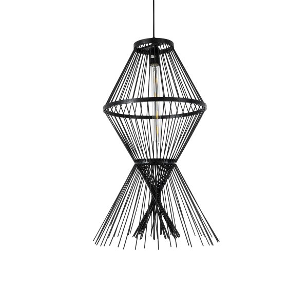 YOSHI 01929 Boho Κρεμαστό Φωτιστικό Πλέγμα Μονόφωτο 1 x E27 IP20 Μαύρο Ξύλο - Μ35 x Π35 x Υ60cm
