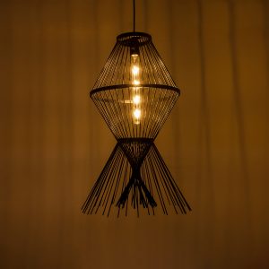 YOSHI 01929 Boho Κρεμαστό Φωτιστικό Πλέγμα Μονόφωτο 1 x E27 IP20 Μαύρο Ξύλο – Μ35 x Π35 x Υ60cm
