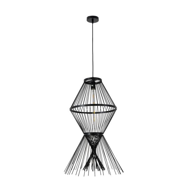 YOSHI 01929 Boho Κρεμαστό Φωτιστικό Πλέγμα Μονόφωτο 1 x E27 IP20 Μαύρο Ξύλο - Μ35 x Π35 x Υ60cm - Image 3