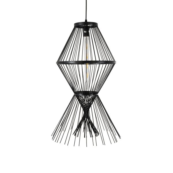YOSHI 01929 Boho Κρεμαστό Φωτιστικό Πλέγμα Μονόφωτο 1 x E27 IP20 Μαύρο Ξύλο - Μ35 x Π35 x Υ60cm - Image 4