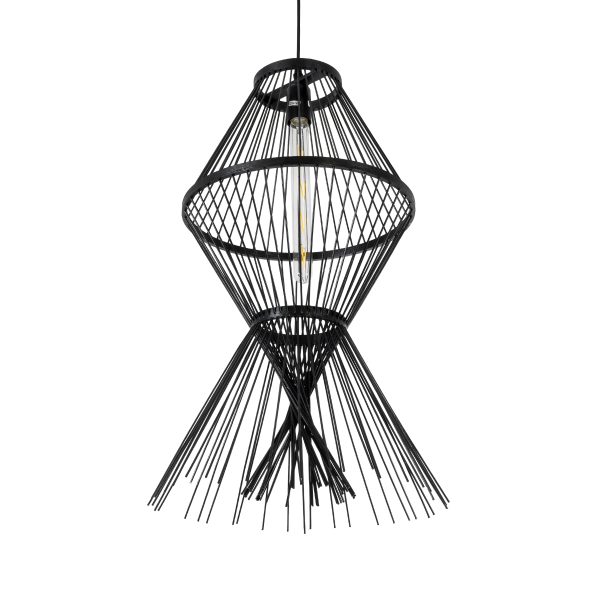 YOSHI 01929 Boho Κρεμαστό Φωτιστικό Πλέγμα Μονόφωτο 1 x E27 IP20 Μαύρο Ξύλο - Μ35 x Π35 x Υ60cm - Image 5