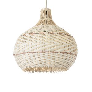 SANTACRUZ 01950 Boho Κρεμαστό Φωτιστικό Καμπάνα Μονόφωτο 1 x E27 IP20 Μπεζ & Καφέ Ξύλο – Μ40 x Π40 x Υ40cm