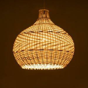 SANTACRUZ 01950 Boho Κρεμαστό Φωτιστικό Καμπάνα Μονόφωτο 1 x E27 IP20 Μπεζ & Καφέ Ξύλο – Μ40 x Π40 x Υ40cm