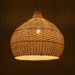 SANTACRUZ 01951 Boho Κρεμαστό Φωτιστικό Καμπάνα Μονόφωτο 1 x E27 IP20 Μπεζ & Καφέ Ξύλο – Μ60 x Π60 x Υ60cm