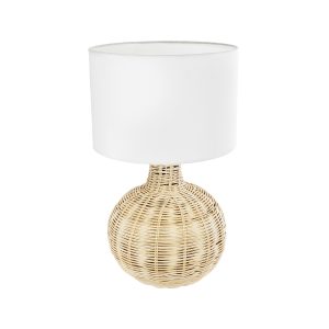 HASUMI 01959 Boho Επιτραπέζιο Φωτιστικό Πορτατίφ Μονόφωτο 1 x E27 IP20 Μπεζ Ξύλο με Λευκό Ύφασμα – Μ30 x Π30 x Υ50cm