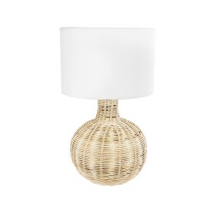 HASUMI 01959 Boho Επιτραπέζιο Φωτιστικό Πορτατίφ Μονόφωτο 1 x E27 IP20 Μπεζ Ξύλο με Λευκό Ύφασμα – Μ30 x Π30 x Υ50cm