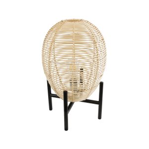 NERINA 02014 Boho Επιτραπέζιο Φωτιστικό Πορτατίφ Μονόφωτο 1 x E27 IP20 Μαύρο Μέταλλο με Μπεζ Ξύλο – Μ30 x Π30 x Υ50cm