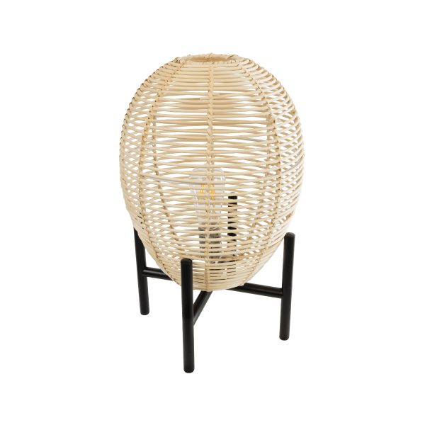 NERINA 02014 Boho Επιτραπέζιο Φωτιστικό Πορτατίφ Μονόφωτο 1 x E27 IP20 Μαύρο Μέταλλο με Μπεζ Ξύλο - Μ30 x Π30 x Υ50cm