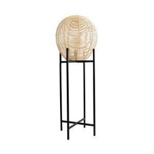 NERINA 02015 Boho Επιδαπέδιο Φωτιστικό Μονόφωτο 1 x E27 IP20 Μαύρο Μέταλλο με Μπεζ Ξύλο – Μ40 x Π40 x Υ115cm