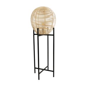 NERINA 02015 Boho Επιδαπέδιο Φωτιστικό Μονόφωτο 1 x E27 IP20 Μαύρο Μέταλλο με Μπεζ Ξύλο – Μ40 x Π40 x Υ115cm