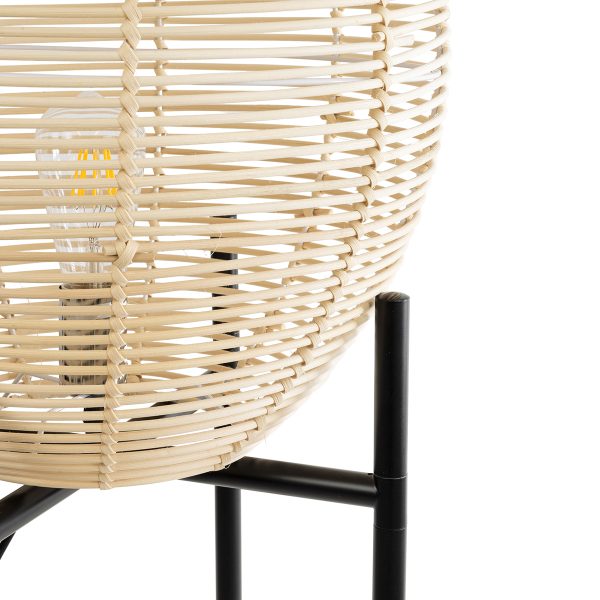 NERINA 02015 Boho Επιδαπέδιο Φωτιστικό Μονόφωτο 1 x E27 IP20 Μαύρο Μέταλλο με Μπεζ Ξύλο - Μ40 x Π40 x Υ115cm - Image 4