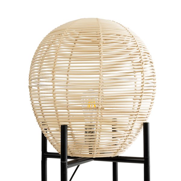 NERINA 02015 Boho Επιδαπέδιο Φωτιστικό Μονόφωτο 1 x E27 IP20 Μαύρο Μέταλλο με Μπεζ Ξύλο - Μ40 x Π40 x Υ115cm - Image 5