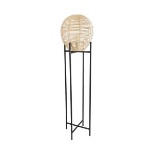 NERINA 02016 Boho Επιδαπέδιο Φωτιστικό Μονόφωτο 1 x E27 IP20 Μαύρο Μέταλλο με Μπεζ Ξύλο – Μ40 x Π40 x Υ160cm