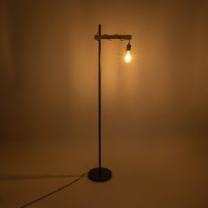 MINDELO 02033 Μοντέρνο Επιδαπέδιο Φωτιστικό Μονόφωτο 1 x E27 IP20 Μαύρο Μέταλλο με Μπεζ Ξύλο – Μ35 x Π24 x Υ150cm
