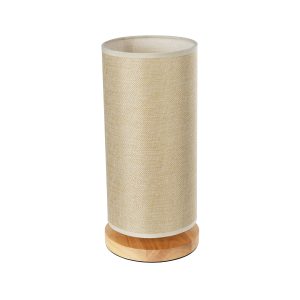 VALVERDE 02040 Boho Επιτραπέζιο Φωτιστικό Πορτατίφ Μονόφωτο 1 x E27 IP20 Μπεζ Ξύλο με Μπεζ Ύφασμα – Μ15 x Π15 x Υ30cm