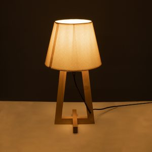 TAKIKO 02042 Μοντέρνο Επιτραπέζιο Φωτιστικό Πορτατίφ Μονόφωτο 1 x E27 IP20 Μπεζ Ξύλο με Μπεζ Ύφασμα – Μ25 x Π25 x Υ48cm