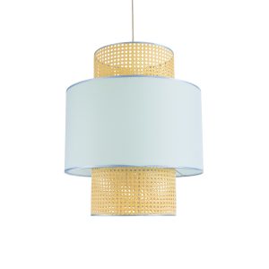 SAIGE 02045 Boho Κρεμαστό Φωτιστικό Πλέγμα Μονόφωτο 1 x E27 IP20 Μπεζ Ξύλο με Γαλάζιο Ύφασμα – Μ50 x Π50 x Υ60cm
