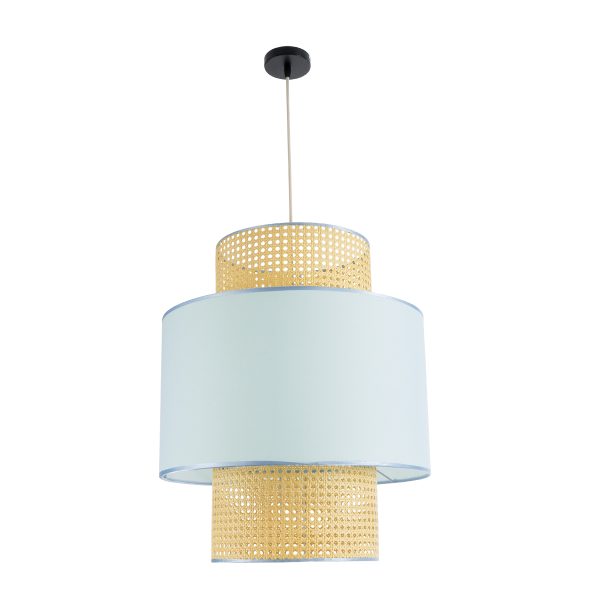 SAIGE 02045 Boho Κρεμαστό Φωτιστικό Πλέγμα Μονόφωτο 1 x E27 IP20 Μπεζ Ξύλο με Γαλάζιο Ύφασμα - Μ50 x Π50 x Υ60cm - Image 3
