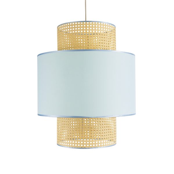 SAIGE 02045 Boho Κρεμαστό Φωτιστικό Πλέγμα Μονόφωτο 1 x E27 IP20 Μπεζ Ξύλο με Γαλάζιο Ύφασμα - Μ50 x Π50 x Υ60cm - Image 4