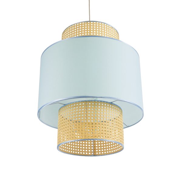 SAIGE 02045 Boho Κρεμαστό Φωτιστικό Πλέγμα Μονόφωτο 1 x E27 IP20 Μπεζ Ξύλο με Γαλάζιο Ύφασμα - Μ50 x Π50 x Υ60cm - Image 5