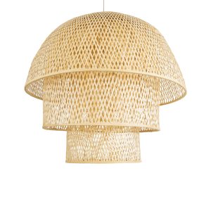 HIROKA 02046 Boho Κρεμαστό Φωτιστικό Καμπάνα Μονόφωτο 1 x E27 IP20 Μπεζ Ξύλο – Μ100 x Π100 x Υ110cm