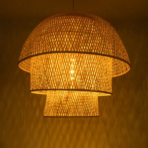 HIROKA 02046 Boho Κρεμαστό Φωτιστικό Καμπάνα Μονόφωτο 1 x E27 IP20 Μπεζ Ξύλο – Μ100 x Π100 x Υ110cm