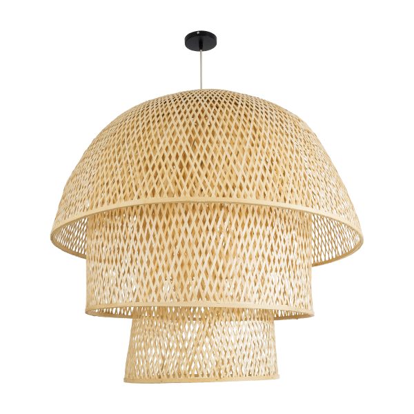 HIROKA 02046 Boho Κρεμαστό Φωτιστικό Καμπάνα Μονόφωτο 1 x E27 IP20 Μπεζ Ξύλο - Μ100 x Π100 x Υ110cm - Image 3