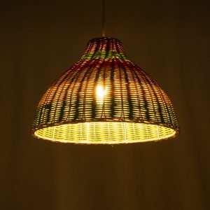CABALLEROS 02053 Boho Κρεμαστό Φωτιστικό Καμπάνα Μονόφωτο 1 x E27 IP20 Πολύχρωμο Ξύλο – Μ40 x Π40 x Υ27cm