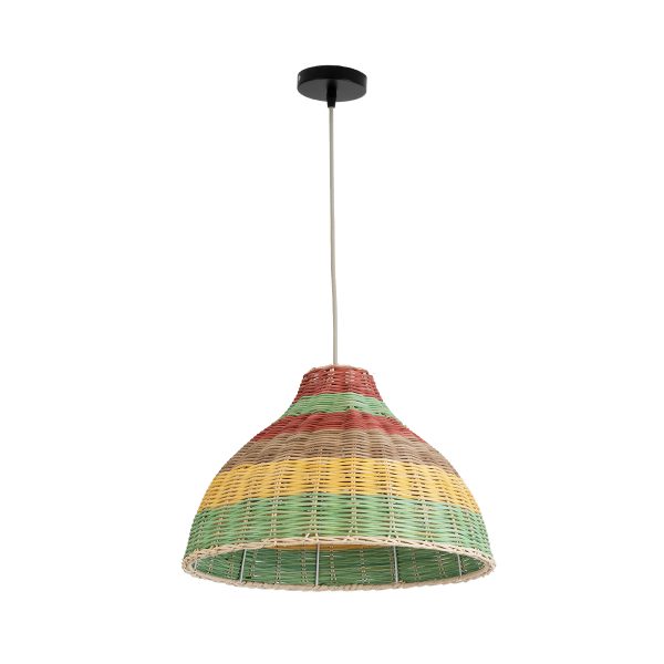 CABALLEROS 02053 Boho Κρεμαστό Φωτιστικό Καμπάνα Μονόφωτο 1 x E27 IP20 Πολύχρωμο Ξύλο - Μ40 x Π40 x Υ27cm - Image 3