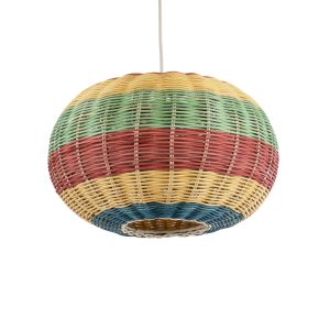 CABALLEROS 02055 Boho Κρεμαστό Φωτιστικό Πλέγμα Μονόφωτο 1 x E27 IP20 Πολύχρωμο Ξύλο – Μ40 x Π40 x Υ25cm