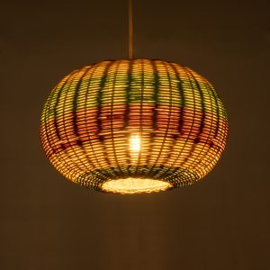 CABALLEROS 02055 Boho Κρεμαστό Φωτιστικό Πλέγμα Μονόφωτο 1 x E27 IP20 Πολύχρωμο Ξύλο – Μ40 x Π40 x Υ25cm