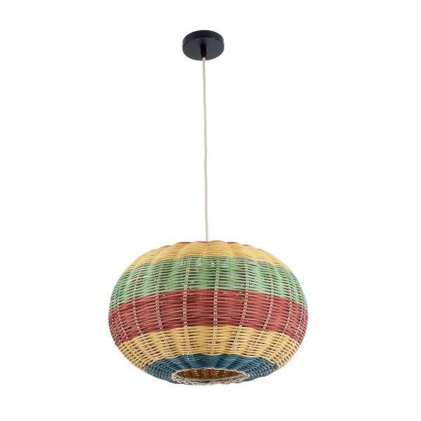 CABALLEROS 02055 Boho Κρεμαστό Φωτιστικό Πλέγμα Μονόφωτο 1 x E27 IP20 Πολύχρωμο Ξύλο - Μ40 x Π40 x Υ25cm - Image 3