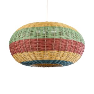 CABALLEROS 02056 Boho Κρεμαστό Φωτιστικό Πλέγμα Μονόφωτο 1 x E27 IP20 Πολύχρωμο Ξύλο – Μ70 x Π70 x Υ36cm