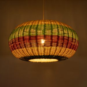 CABALLEROS 02056 Boho Κρεμαστό Φωτιστικό Πλέγμα Μονόφωτο 1 x E27 IP20 Πολύχρωμο Ξύλο – Μ70 x Π70 x Υ36cm