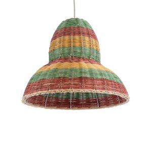 CABALLEROS 02057 Boho Κρεμαστό Φωτιστικό Καμπάνα Μονόφωτο 1 x E27 IP20 Πολύχρωμο Ξύλο – Μ40 x Π40 x Υ30cm