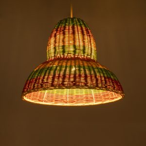 CABALLEROS 02057 Boho Κρεμαστό Φωτιστικό Καμπάνα Μονόφωτο 1 x E27 IP20 Πολύχρωμο Ξύλο – Μ40 x Π40 x Υ30cm