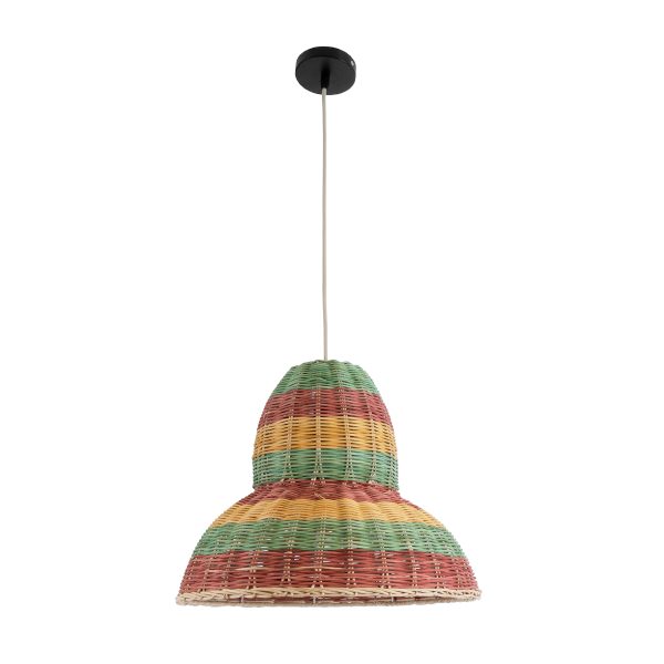 CABALLEROS 02057 Boho Κρεμαστό Φωτιστικό Καμπάνα Μονόφωτο 1 x E27 IP20 Πολύχρωμο Ξύλο - Μ40 x Π40 x Υ30cm - Image 3