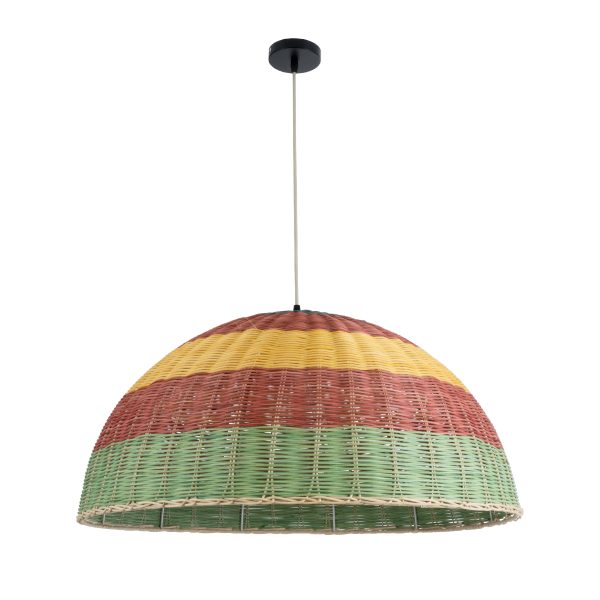 CABALLEROS 02061 Boho Κρεμαστό Φωτιστικό Καμπάνα Μονόφωτο 1 x E27 IP20 Πολύχρωμο Ξύλο - Μ70 x Π70 x Υ34cm - Image 3