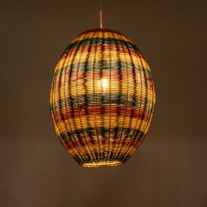 CABALLEROS 02065 Boho Κρεμαστό Φωτιστικό Πλέγμα Μονόφωτο 1 x E27 IP20 Πολύχρωμο Ξύλο – Μ40 x Π40 x Υ50cm