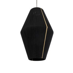 SALERNO 02078 Boho Κρεμαστό Φωτιστικό Πλέγμα Μονόφωτο 1 x E27 IP20 Μαύρο & Μπεζ Σχοινί – Μ50 x Π50 x Υ80cm