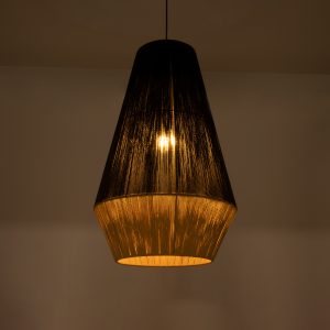 SALERNO 02080 Boho Κρεμαστό Φωτιστικό Πλέγμα Μονόφωτο 1 x E27 IP20 Μαύρο & Μπεζ Σχοινί – Μ50 x Π50 x Υ80cm