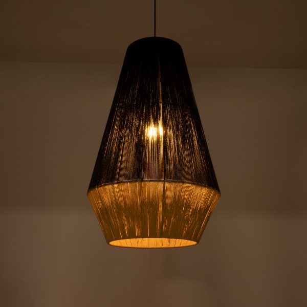 SALERNO 02080 Boho Κρεμαστό Φωτιστικό Πλέγμα Μονόφωτο 1 x E27 IP20 Μαύρο & Μπεζ Σχοινί - Μ50 x Π50 x Υ80cm - Image 2