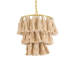 MISSOULA 02084 Boho Κρεμαστό Φωτιστικό Σχοινί Μονόφωτο 1 x E27 IP20 Μπεζ Ύφασμα με Χρυσό Μέταλλο – Μ30 x Π30 x Υ40cm