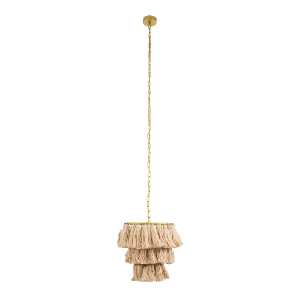 MISSOULA 02084 Boho Κρεμαστό Φωτιστικό Σχοινί Μονόφωτο 1 x E27 IP20 Μπεζ Ύφασμα με Χρυσό Μέταλλο - Μ30 x Π30 x Υ40cm - Image 3