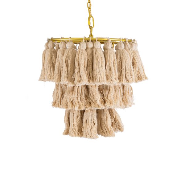 MISSOULA 02084 Boho Κρεμαστό Φωτιστικό Σχοινί Μονόφωτο 1 x E27 IP20 Μπεζ Ύφασμα με Χρυσό Μέταλλο - Μ30 x Π30 x Υ40cm - Image 4