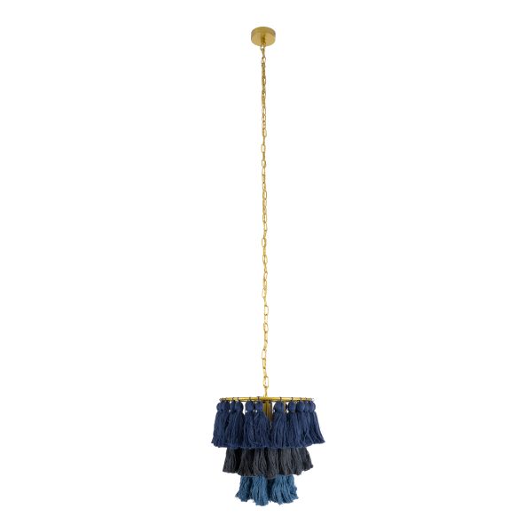 MISSOULA 02085 Boho Κρεμαστό Φωτιστικό Σχοινί Μονόφωτο 1 x E27 IP20 Μπλε & Μαύρο Ύφασμα με Χρυσό Μέταλλο - Μ30 x Π30 x Υ40cm - Image 3